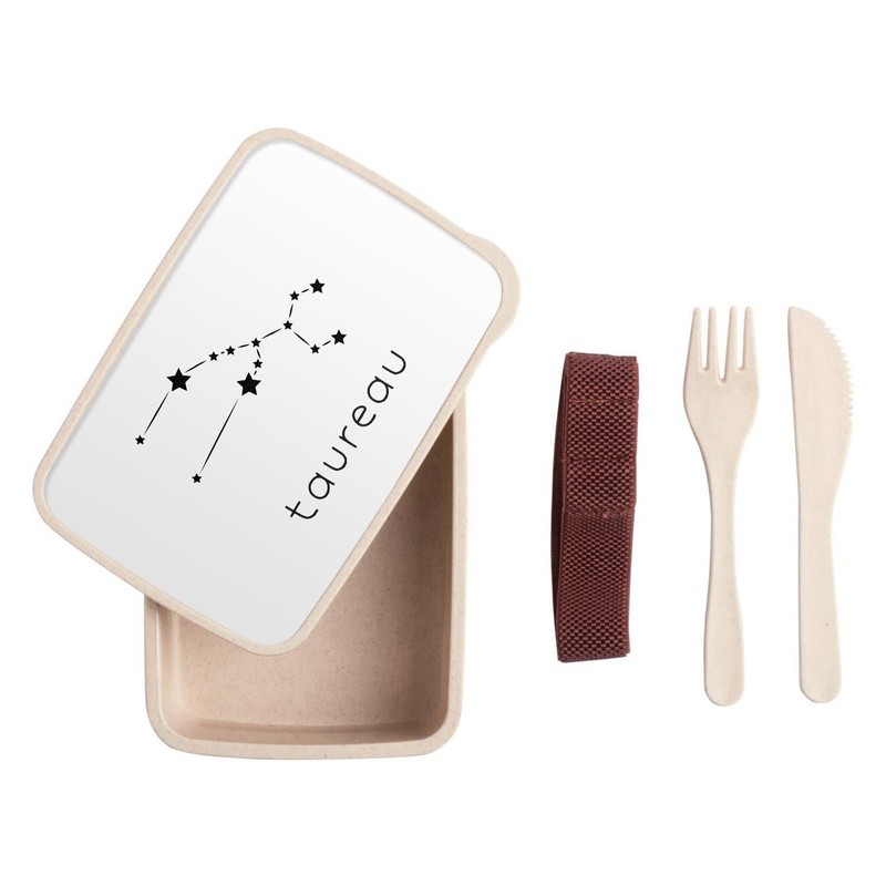 Fabulous Lunch Box Lunch Box with Cutlery White Taurus Zodiac