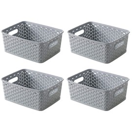Curver Grey 26x20cm Rattan Style Plastic Storage Fruit Basket (Set of 4)