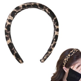 Leopard Print Headband Hair Accessories for Women Girls Velvet Padded Hairband Leopard Print Hair Wrap Cheetah Leopard Hair Band for Party Cosplay Wide Leopard Headbands for Women Girls