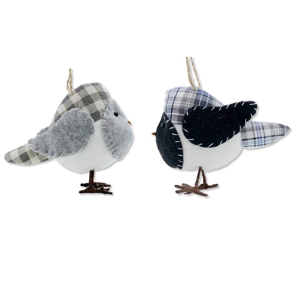 Bird Ornaments - Farmhouse Plaid Christmas Ornaments, Set of 2