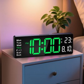 Brauthon Digital Clock Large Display, 16" Digital Wall Clocks for Classroom with Remote Control, Date, Week, Alarm, Temperature, Night Light for Living Room, Bedroom, Gym, Office(Green)
