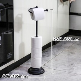 Homefeliz Toilet Tissue Paper Roll Holder Stand with Storage,rustproof Toilet Paper Dispenser Free Standing,Pedestal Toilet Paper Holder, Stainless Steel Toilet Paper Holder Standing Black