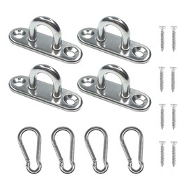 Hushtong Stainless Steel 1.8 inch Pad Eye Plate U Hooks + Stainless Steel Snap Hook,Marine Hardware Staple Hook Loop with Screws, 4 Pack