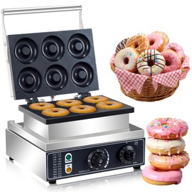 AEYDJXMER 110V Us Plug Commercial Waffle Donut Machine 6 Holes Double-Sided Heating 50-300℃，Donut Machine,Mini Donut Machine, Electric Doughnut Maker 1550W,Essential Snacks For Party Stalls, YD-6A