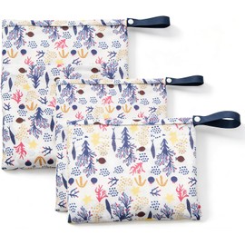 3 Bolsas Impermeables Multiusos para Bebé, Organizador de Pañales para Bebe con Doble Compartimento, Bolsa para Ropa Mojada y Ropa Sucia, Reutilizables para Viaje y Paseo (Fondo marino)