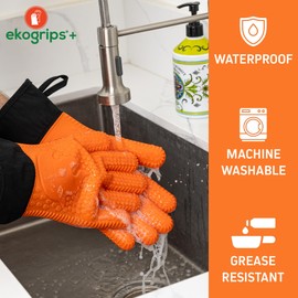 Jolly Green Products Ekogrips Premium Grilling Gloves Heat Resistant BBQ Gloves for Indoor and Outdoor Cooking, Meat Handling Gloves, Kitchen Oven Gloves with Fingers, Silicone Oven Mitts