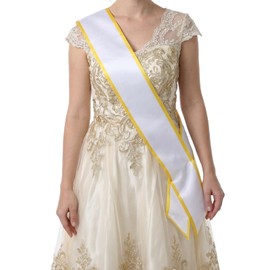 Xthrotsenk Blank Sash Pageant Plain White Custom Sash with Golden Border Blank Sashes for Women Adults DIY Decorations Halloween (White)
