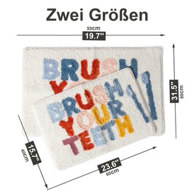 Freyamy TPR Non-Slip Bath Mat for Children, Soft Plush Microfibre Bathroom Mat, Super Absorbent Short Plush Rug, Brush Your Teeth Bath Mat, Washable for Kitchen Door Mat (50 x 80 cm)