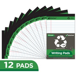 KAISA White Legal Pads Writing Pads Recycled Paper 5"x8" Narrow Ruled Lined Paper Small Legal pad Perforated 50 sheets Hard Back Notepads Writing Tablet For Office Supplies Study (White 12pads)
