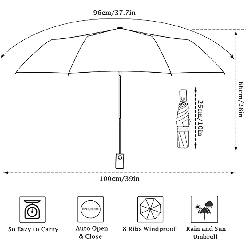 Eastrise Windproof Travel Umbrella with 8 Sturdy Ribs and Black