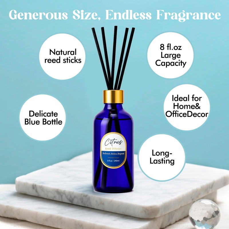 8 OZ Reed Diffusers Set Citrus, Luxury Scented Room Fresheners