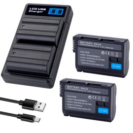 2-Pack EN-EL15 /EL15A/EL15B/EL15C Batteries with USB Dual Charger Compatible with Nikon Z6 Z7 D500 D600 D610 D750 D780 D800 D800E D810 D810A D850 D7000 D7100 D7200 D7500 Cameras 2550mAh