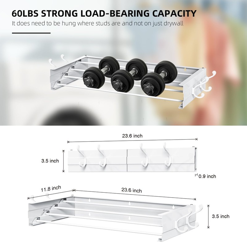 SZJoyBet Laundry Drying Rack, Collapsible Wall Mounted Clothes Drying Rack