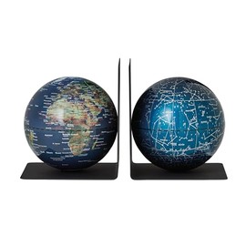TROIKA Bookends Metal Bookends Diameter 13 cm Magnetically Balanced Globes Teal Topographic Map & Star System Together 1.2 kg in Pretty Box Ideal as a Gift