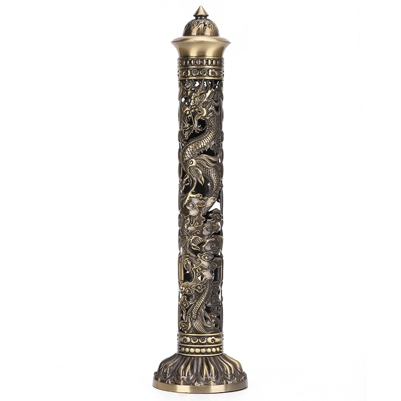 Incense Burner Bronze Tone Dragon Phoenix Relief Craft Ornaments Tea