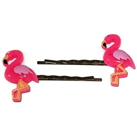 FLAMINGO Animal Bird Bobby PIn Hair Clip Accessory - Set of 2 Handmade