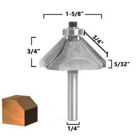 Akylin 45 Degree Chamfer Router Bits with Ball Bearing 1/4" Shank, Carbide Tipped Chamfer and Bevel Edging Router Bit 3/4" Bevel Length for Wood Profiling,Edging