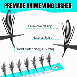 VAVALASH Anime Wing Lash Extensions,Premade Manga winged Lashes 0.07 C/D Curl, Natural Manga Lash Look Spire Eyelash Extensions,Comic winged Lash Extensions(Anime Wing-0.07-C-8-15mm)