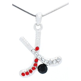 Violet Victoria & Fan Star Jewelry HOCKEY STICK NECKLACE - HOCKEY NECKLACE - HOCKEY STICK PENDANT NECKLACE - RED/CLEAR CRYSTAL