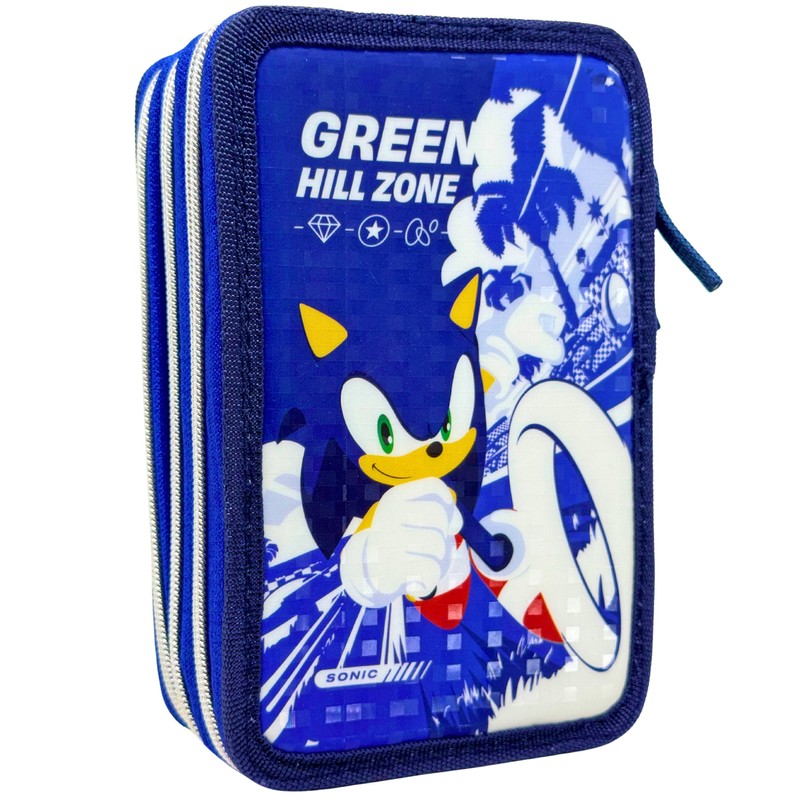 Clondo Astuccio 3 Scomparti Scuola Bambini Per Sonic Fan Completo
