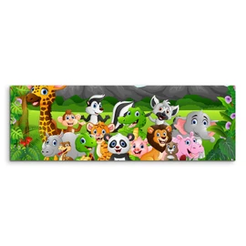 Paul Sinus Art Panorama Picture 150 x 50 cm Cartoon Drawing - Wild Animals in the Jungle on Canvas Exclusive Wall Picture Modern Photography for Your Wall in Many Sizes