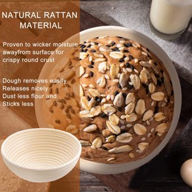 Dimpola Dimpola Banneton Bread Proofing Basket, Banneton Basket Set of 2, 9 inch Sourdough Proofing Basket Round Proofing Bowls Handmade Rattan Baskets and Liners, Artisan Sourdough Bread Making Kit
