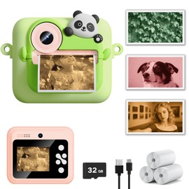 Kids Camera Instant Print with Color Printing Paper and Protective Case 32GB Card, Front Rear Dual Selfie Kids Camera with 1080P Videos, Christmas Birthday Gifts for Girls and Boys Age 3-12 (Pink)