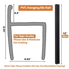8 Pack PVC Hanging File Rails, 12 Inch for 1/2 Drawing Sides, Black File Cabinet Rails for Letter Size, File Storage Organizer for Home Office