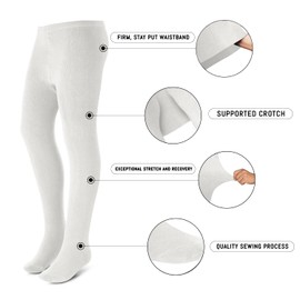 Zubii Kids, Girls thin Ribbed Cotton tights, Comfy, Soft Tights Made from Breathable cotton| Great Tights For Uniform (White 8)