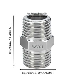 2 Pack Shower Hose Extension 1/2" to 1/2" Chrome Hex Nipple Water Line Adapter Used to Connect Two Hoses Includes Rubber Washer