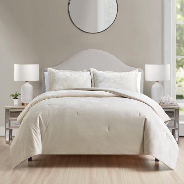 HUMESIIL Luxury Velvet Queen Comforter Set, 3 Pieces Reversible Comforters