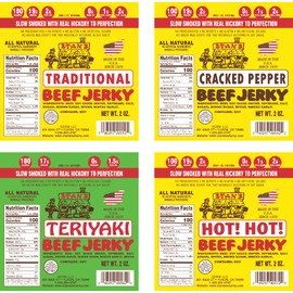 Stan's Beef Jerky Beef Jerky 4 Pack Variety Beef Jerky Bulk| Keto Snack Gluten Free Snacks 2oz (1) Traditional, (1) Cracked Pepper, (1) Hot, (1) Teriyaki