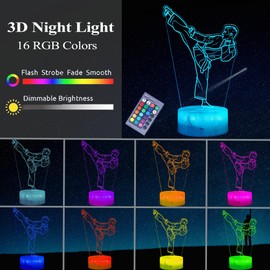 Karate Night Light, Karate Gifts, Taekwondo 3D Illusion Lamp with 16 Colors Changing, Timer, 4 Flash Modes and Dimmable, Kids Boys Girls Room Decoration, Holiday Xmas Gifts