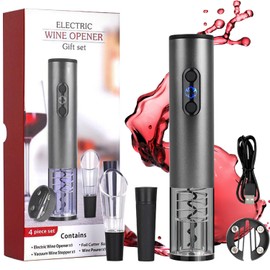 NICLY 5 en 1 Sacacorchos Eléctrico de Vino, Destapador Eléctrico Recargable con Corcho al Vacío, Caja Apta para Regalos, Abrebotellas Automático de Vino, Fiesta Hogar Cocina Restaurante (Gris Oscuro)