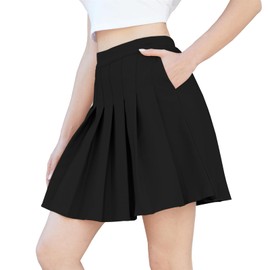 SANGTREE Falda plisada para niñas con cómoda banda elástica casual, 2 años - EE. UU. 4XL, A# Liso, negro, 8-9 Años