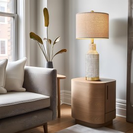 USumkky 25" Modern Ceramic Lamps Single Table Lamp for Living Room Bedroom Farmhouse Nightstand Bedside Lamps