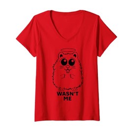 Womens Cute Funny Hamster Innocent Angel In Trouble - Wasn't Me V-Neck T-Shirt
