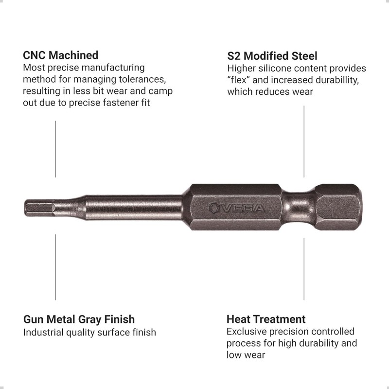 VEGA 5/16" Hex Screwdriver Bits. Professional Grade Allen Wrench Hex