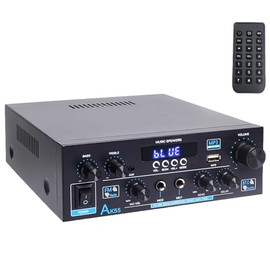 Amplifier Bluetooth 5.0 HiFi Stereo Amplifier Mini AMP Receiver 12V/5A Power Supply with USB, SD, RCA, LED for Karaoke (AK55) 28