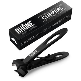 Rhône Instruments Nail Clippers - 420J2 Surgical Grade Japanese Steel, Extra Wide Jaw, Cuts Thick Nails, Professional Sharp Curved Fingernail and Toenail Clipper for Manicure & Pedicure