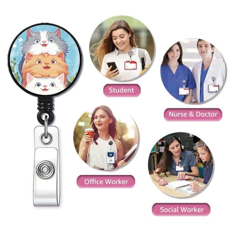 Lovely cat Retractable ID Card Badge Holder with Alligator Clip,