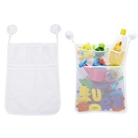 POFET 2PCS Bath Plaything Storage Organizer, Large Capacity Bath Net for Plaything with 4 Strong Suction Hooks, Quick Drying Bath Plaything Net for Bathroom and Swimming Pool