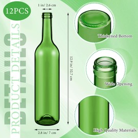 Zhehao 12 Pcs Decorative Colored Glass Bottles with Cork 750ml Empty Wine Bottles for Tree Candle Outdoor Craft Garden Home Room Christmas Decor (Green Color)