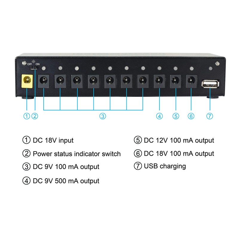 VSN Guitar Pedal Power Supply 10 Isolated DC Output for