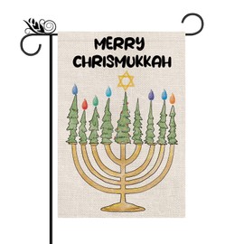 Merry Hanukkah Garden Flag Menorah Star of David Jewish Christmas Tree Double Sided Decorations for Outside, Winter Xmas Chanukah Holiday Yard Lawn Outdoor Decorative Flag 12.5x18 Inch