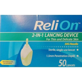 ReliOn Needle & Lancets for Thin and Delicate Skin – 30 Gauge Needle – Sterile, single–use lancet, 1.5mm Penetration Depth, Includes 50 Lancets