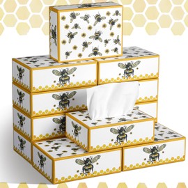 Bencailor 12 Pack Honey Bee Facial Tissues Cube Boxes Face Tissue Box 3 Ply Square Tissues Box Cover Holder for Home Bathroom Office Car Accessories(6x4x2 Inches,Yellow)