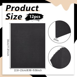 BENECREAT 12Pcs Black EVA Foam Insole, 12 × 9 Inches, 3mm Thick Rectangle Eva Foam Sheets, Eva Foam Padding Sheets for Insole Making