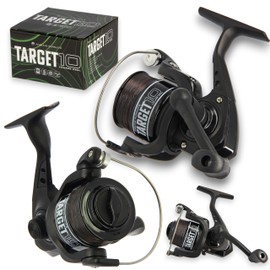 Angling Pursuits Target 10 Carp Coarse fishing reel 8lb line Black Front drag