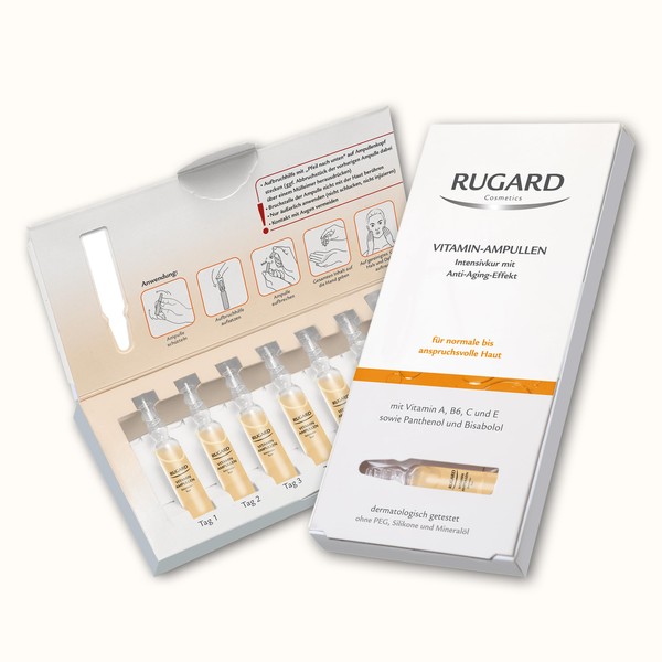 RUGARD Vitamin Ampoules, 7 x 2 ml: Intensive Treatment with Anti-Ageing Effect for Face, Neck & Décolleté, with Vitamin A, B6, C & E, No PEG, Silicones and Mineral Oil